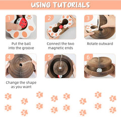 Folding Cat Scratcher Toy with Ball Track