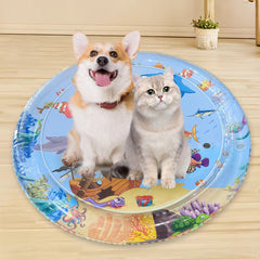 Pet Cooling Water Bed – Anti-Scratch Summer Mat with Air Pump & Floating Fish Toys | For Cats & Small Dogs | Indoor/Outdoor Use