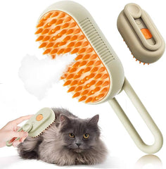 3-in-1 Steam Brush with Handle for Dogs and Cats | Silicone Massage & Grooming Comb