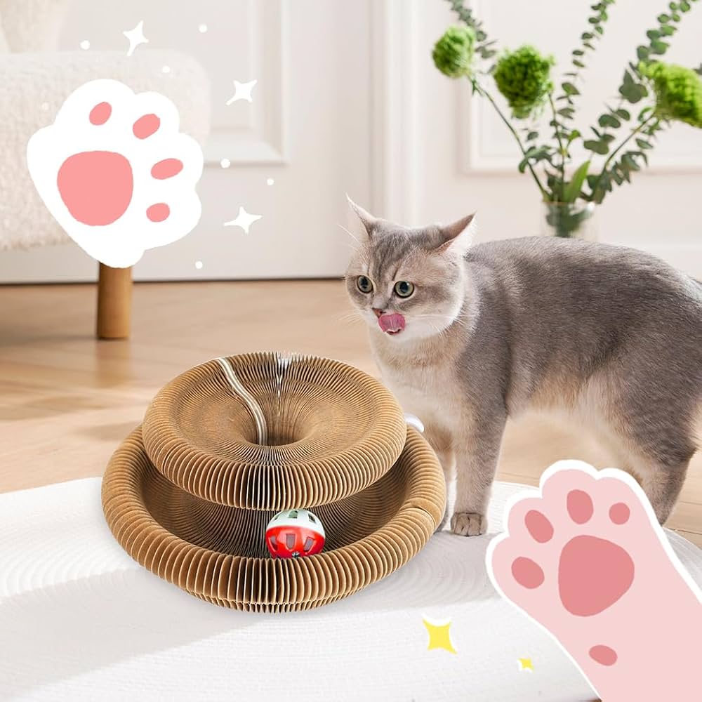 Folding Cat Scratcher Toy with Ball Track