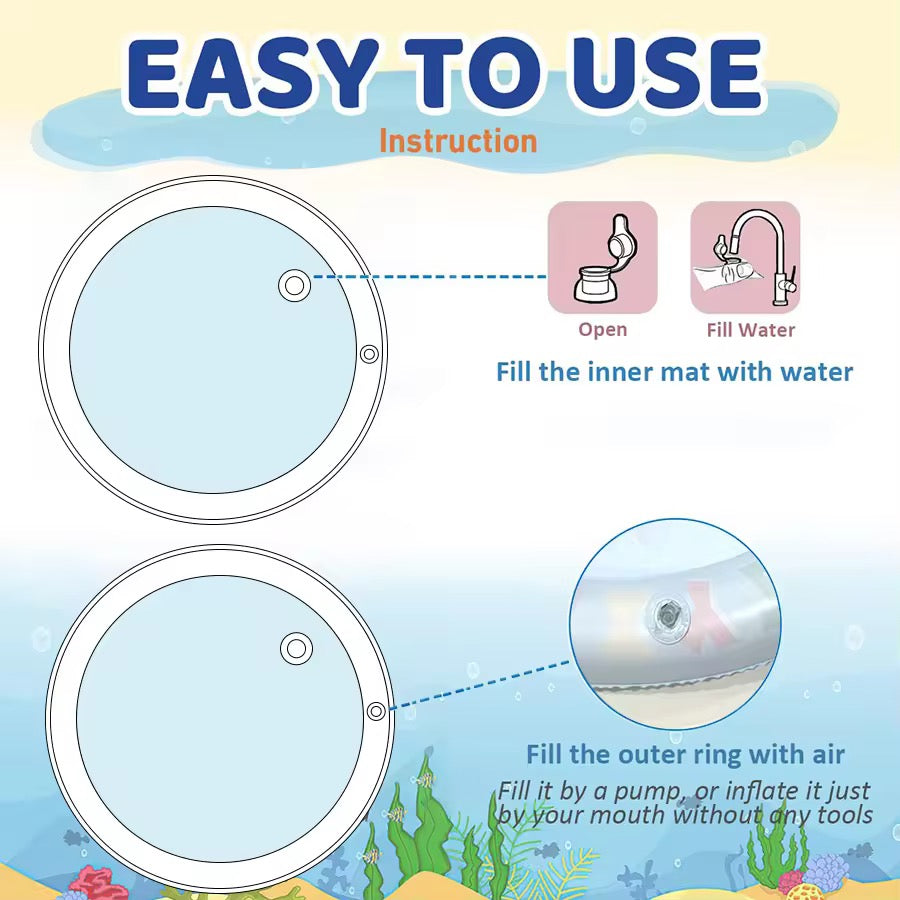 Pet Cooling Water Bed – Anti-Scratch Summer Mat with Air Pump & Floating Fish Toys | For Cats & Small Dogs | Indoor/Outdoor Use