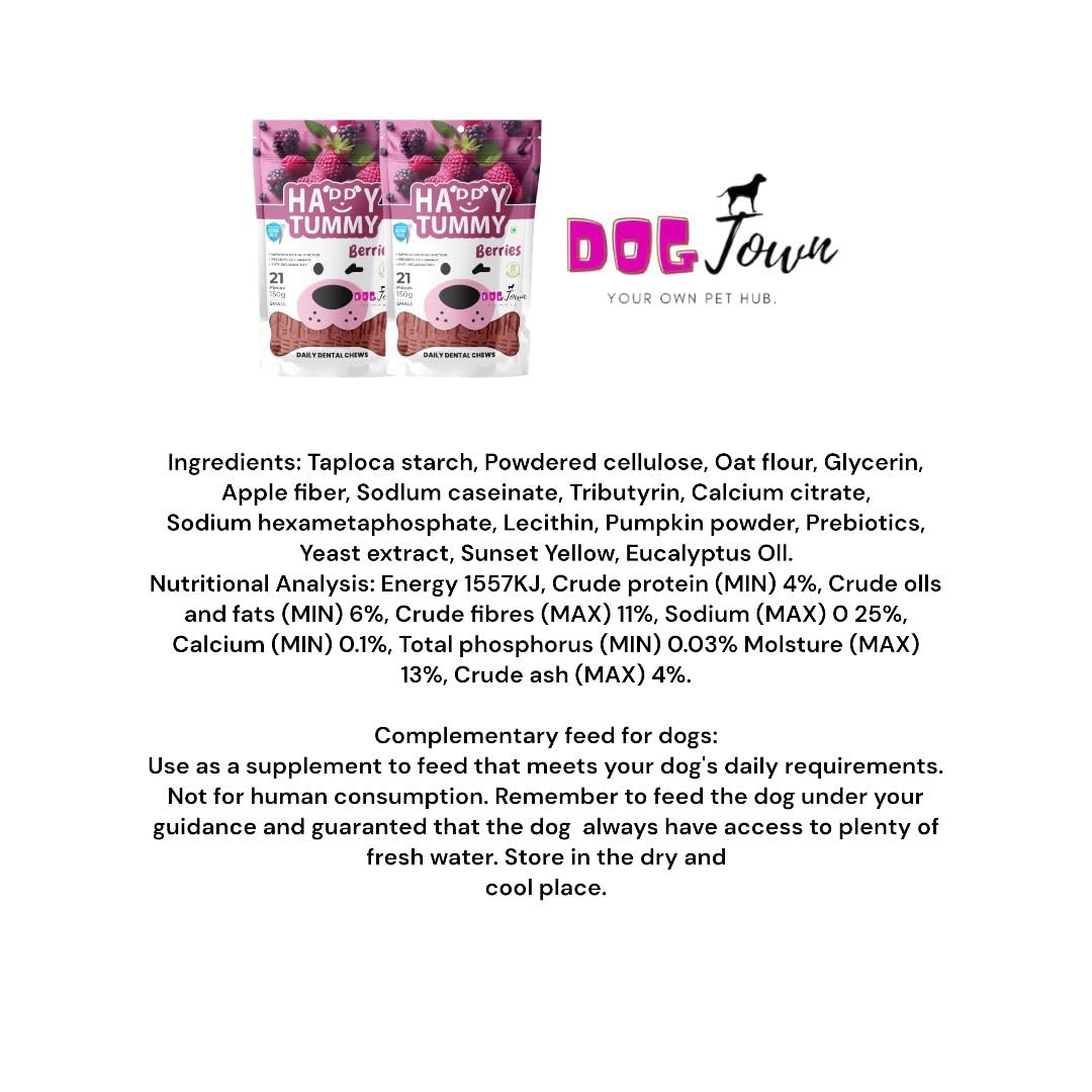 DOGTOWN Happy Tummy Dental Berries Flavoured Chews for Dogs