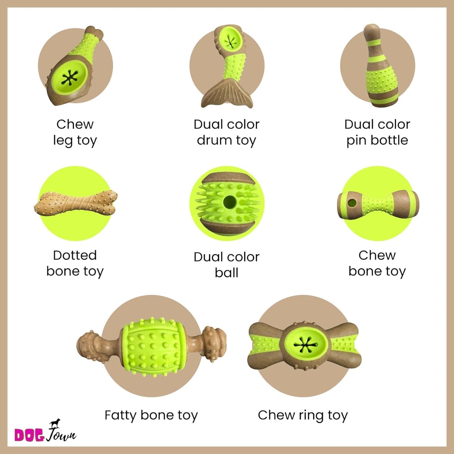 DOGTOWN Chew Toys for Dogs and Puppies - Dual Color Drum