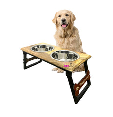 Durable Quality Wooden Bowl Stand Elevated Pet Feeder (Color-Brown)