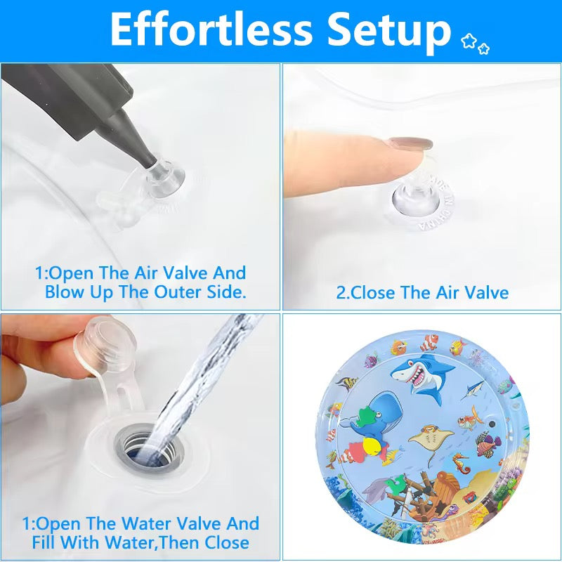 Pet Cooling Water Bed – Anti-Scratch Summer Mat with Air Pump & Floating Fish Toys | For Cats & Small Dogs | Indoor/Outdoor Use