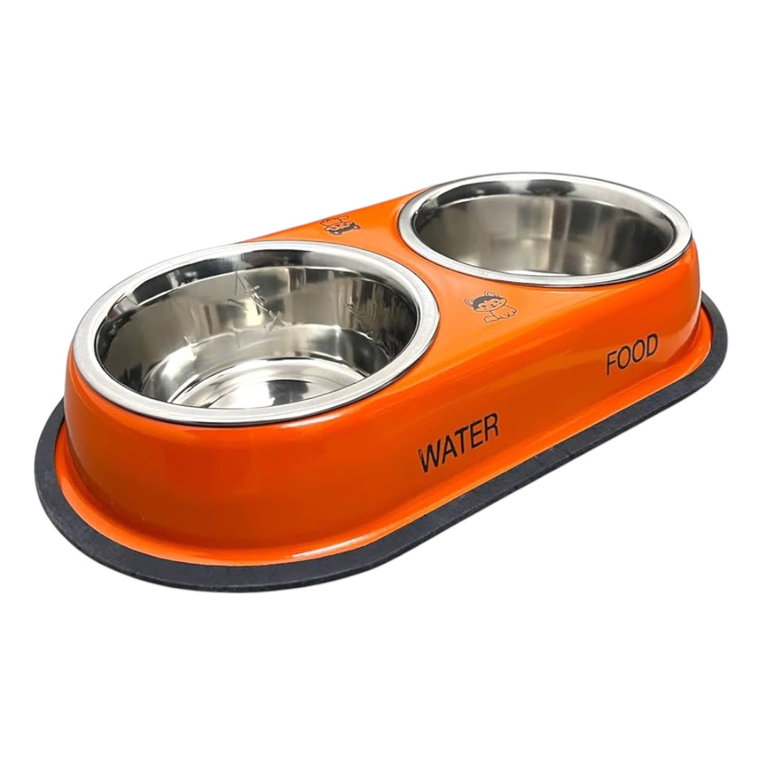 Double Dinner Dog Bowl-Stainless Steel Food and Water Feeder