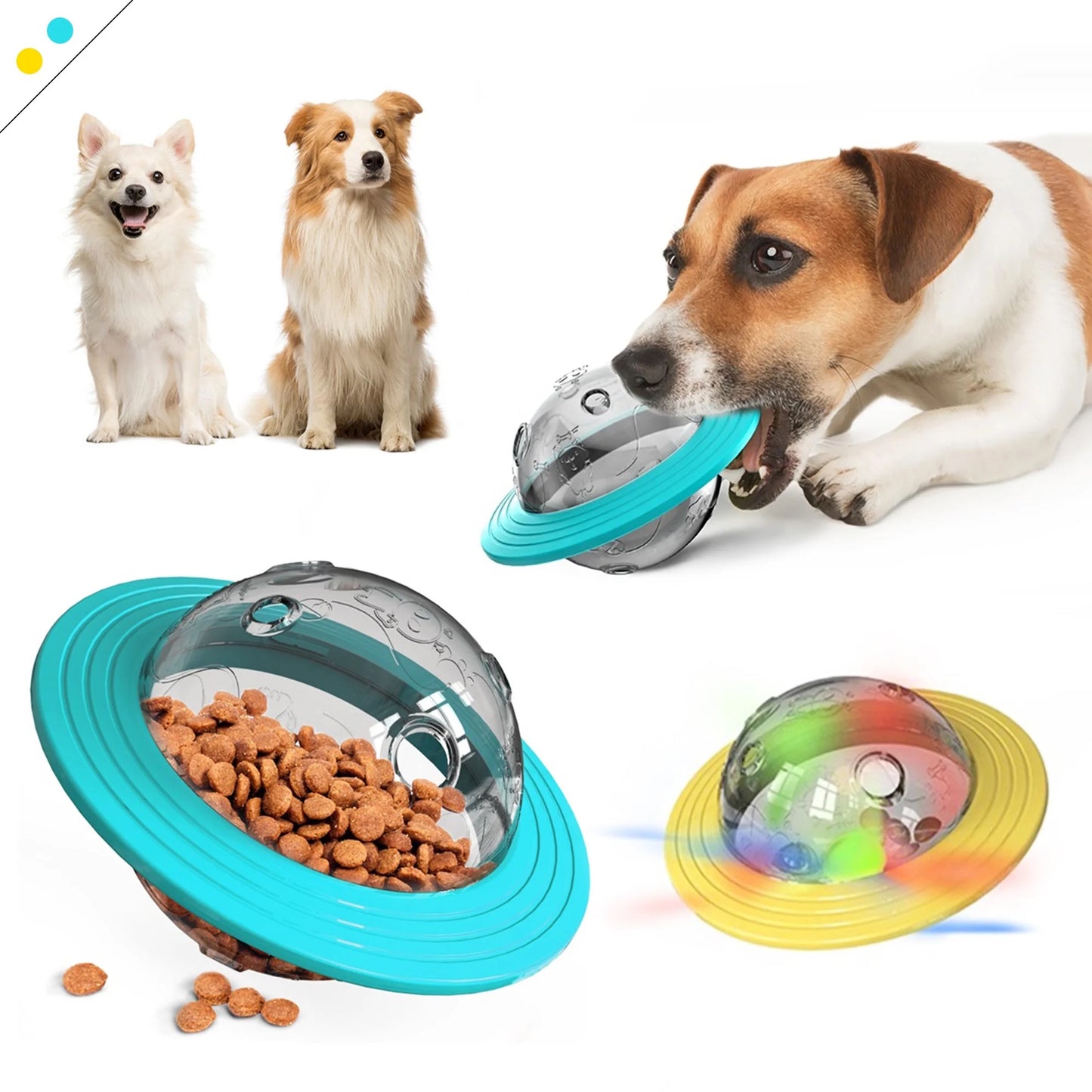 DOGTOWN Pet Dog Food Feeder UFO Toy Ball, Puppy Flying Disk Food Dispenser Ball,Dog IQ Treat Ball Toy with Frisbee Rotating Dog Planet Treat Toy