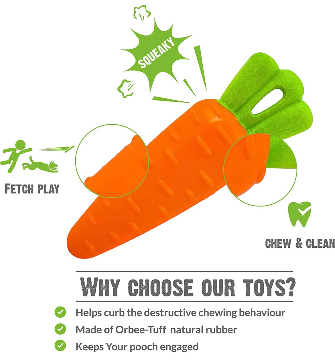 Veggie Series Carrot Squeaky Chew Toys for Dogs & Puppies