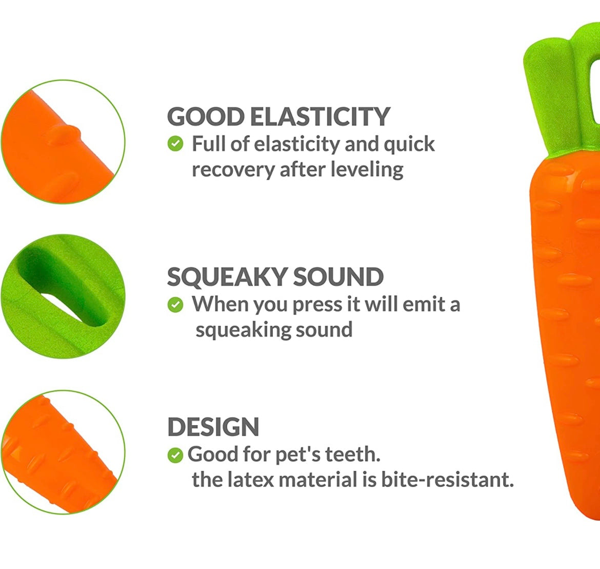 DOGTOWN Veggie Series Carrot Squeaky Chew Toys for Dogs & Puppies