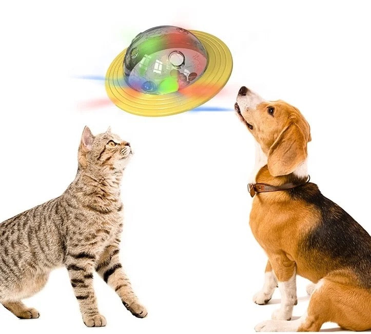 Pet Dog Food Feeder UFO Toy Ball, Puppy Flying Disk Food Dispenser Ball,Dog IQ Treat Ball Toy with Frisbee Rotating Dog Planet Treat Toy