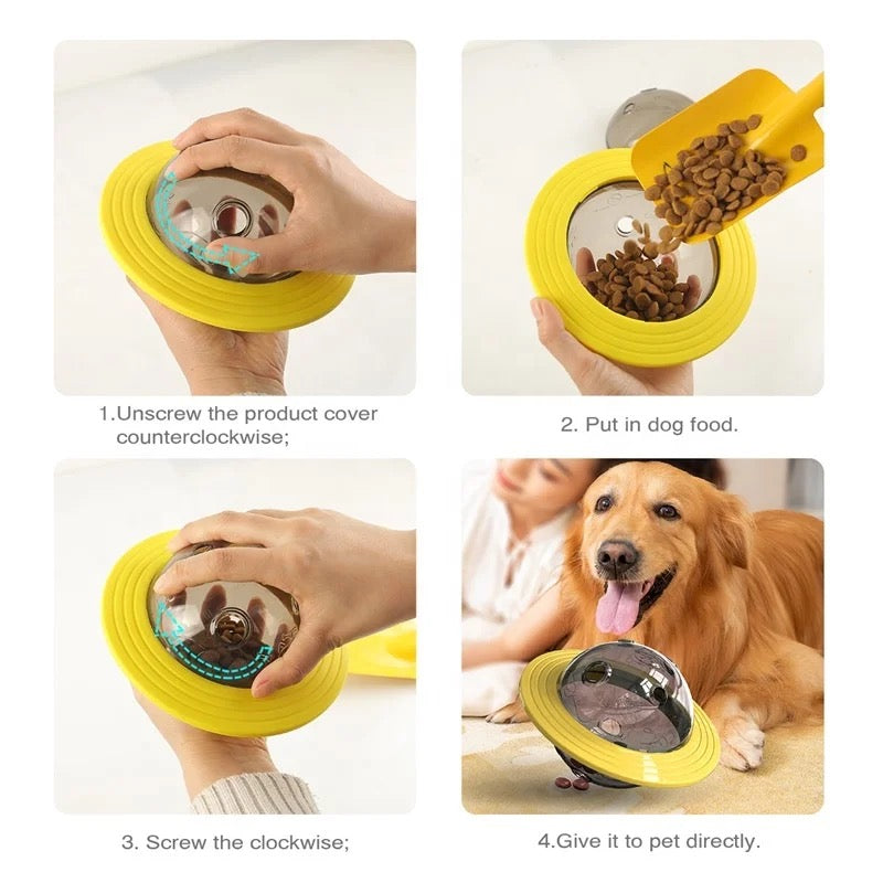 Pet Dog Food Feeder UFO Toy Ball, Puppy Flying Disk Food Dispenser Ball,Dog IQ Treat Ball Toy with Frisbee Rotating Dog Planet Treat Toy