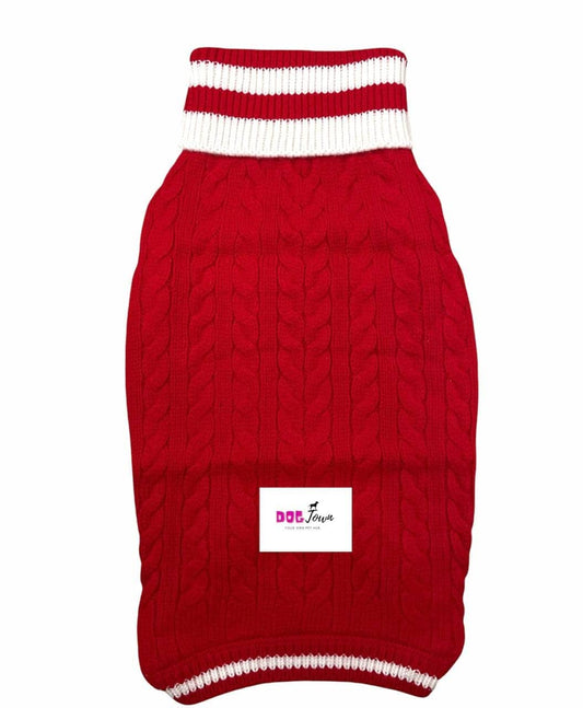 High Neck Round Dog Sweater Red