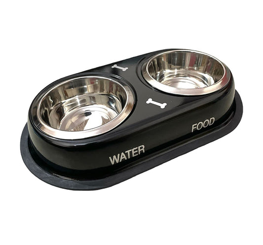 Steel Double Diner Food Bowls with Anti Slip Mat