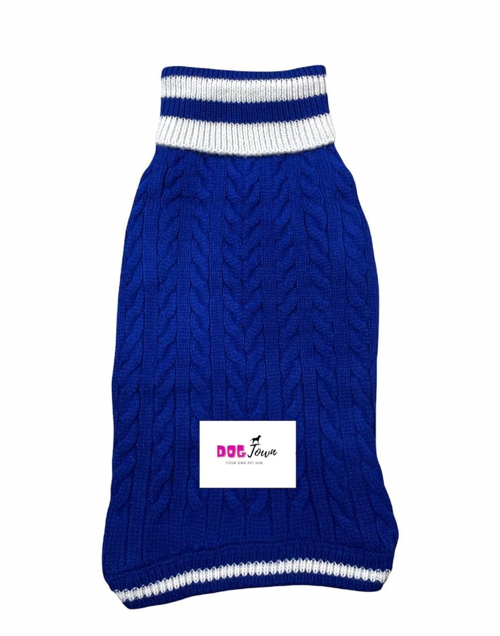 High Neck Round Dog Sweater Blue