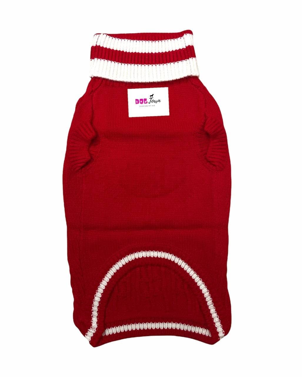 High Neck Round Dog Sweater Red