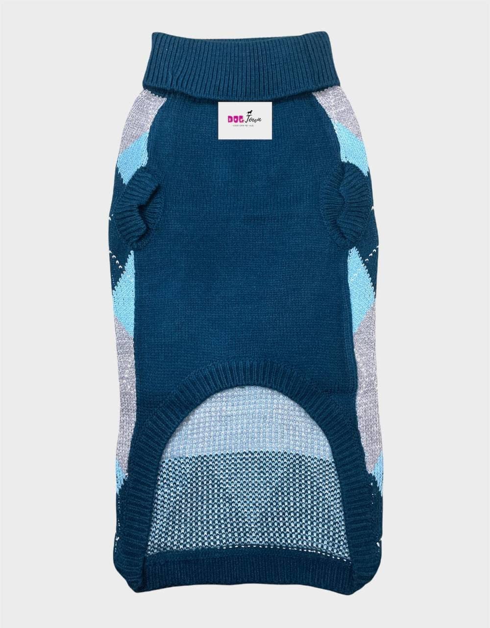 Classic Cosy Check Sweater for Dogs Cyan