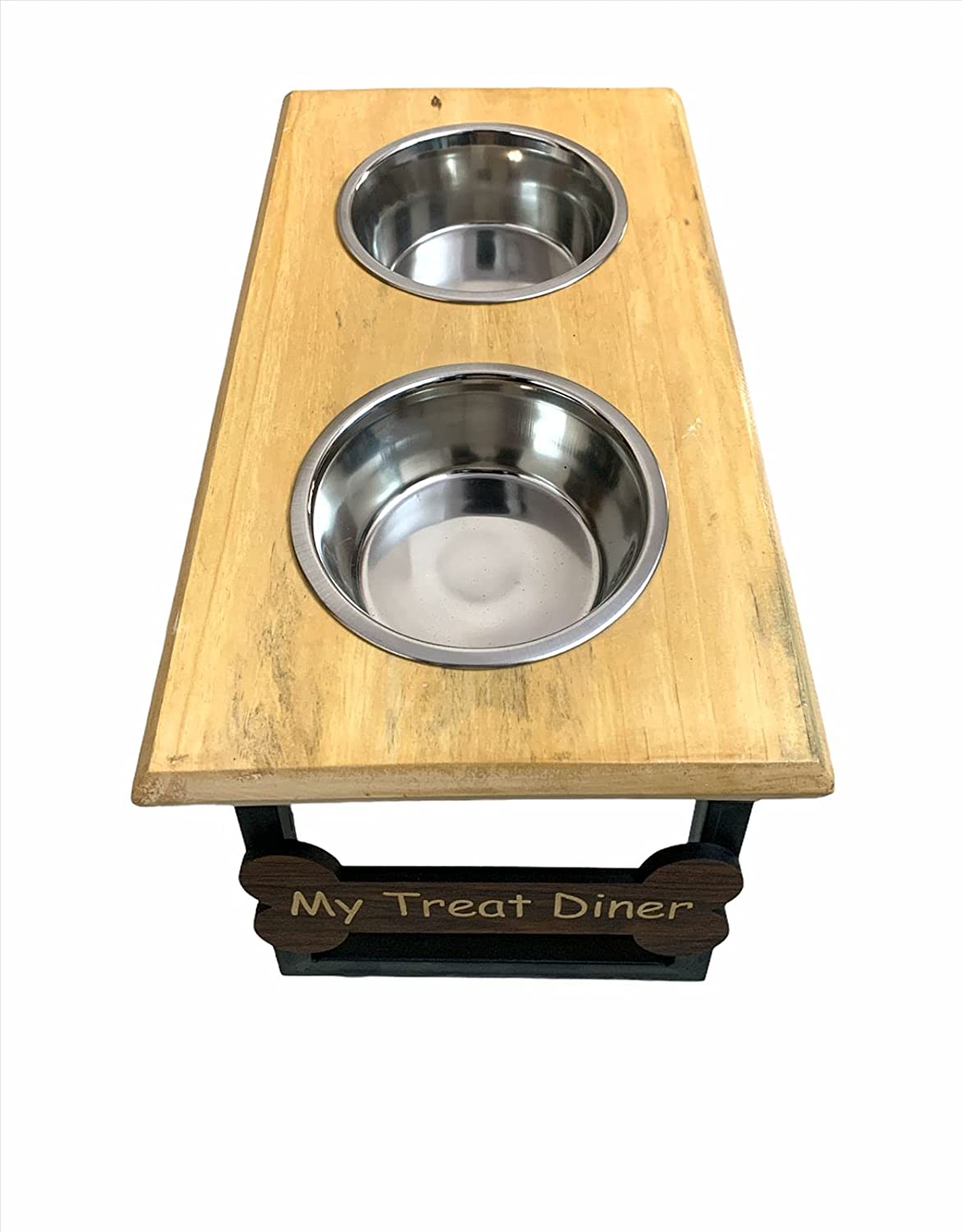 Wooden Stand with 2 Stainless Steel Bowl