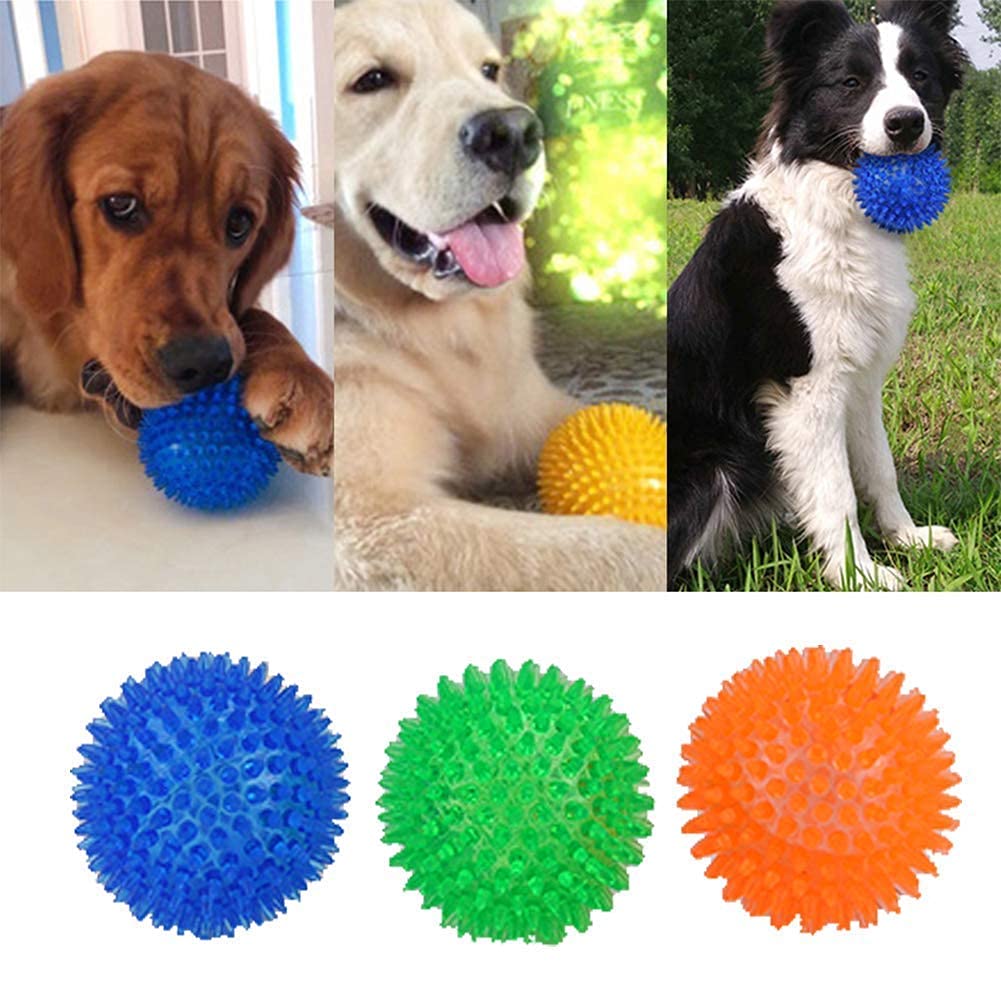 Rubber Spiked Ball Chew Toy Set of 3 (Color May Vary)