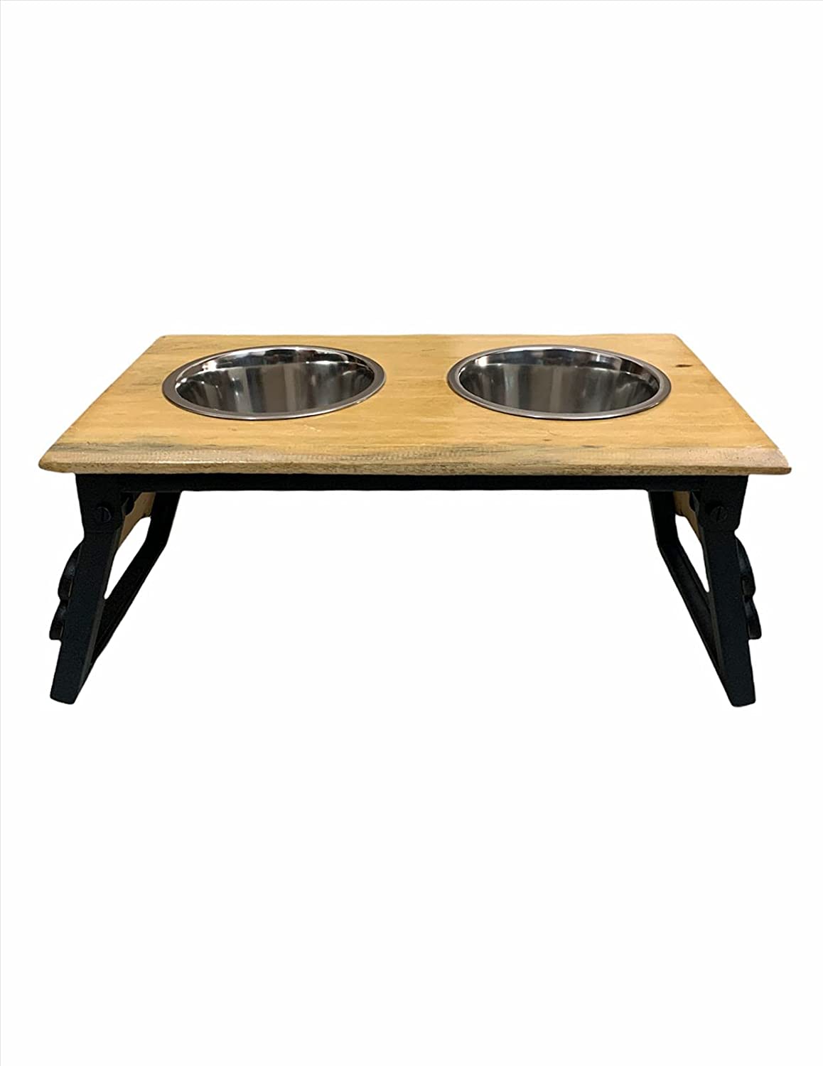 Wooden Stand with 2 Stainless Steel Bowl