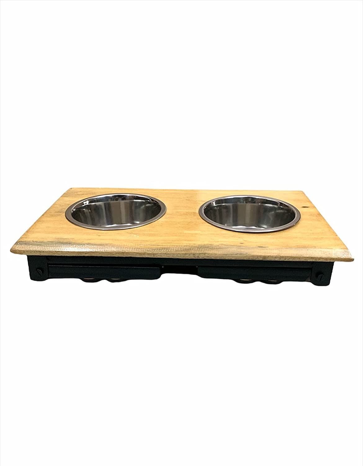 Wooden Stand with 2 Stainless Steel Bowl