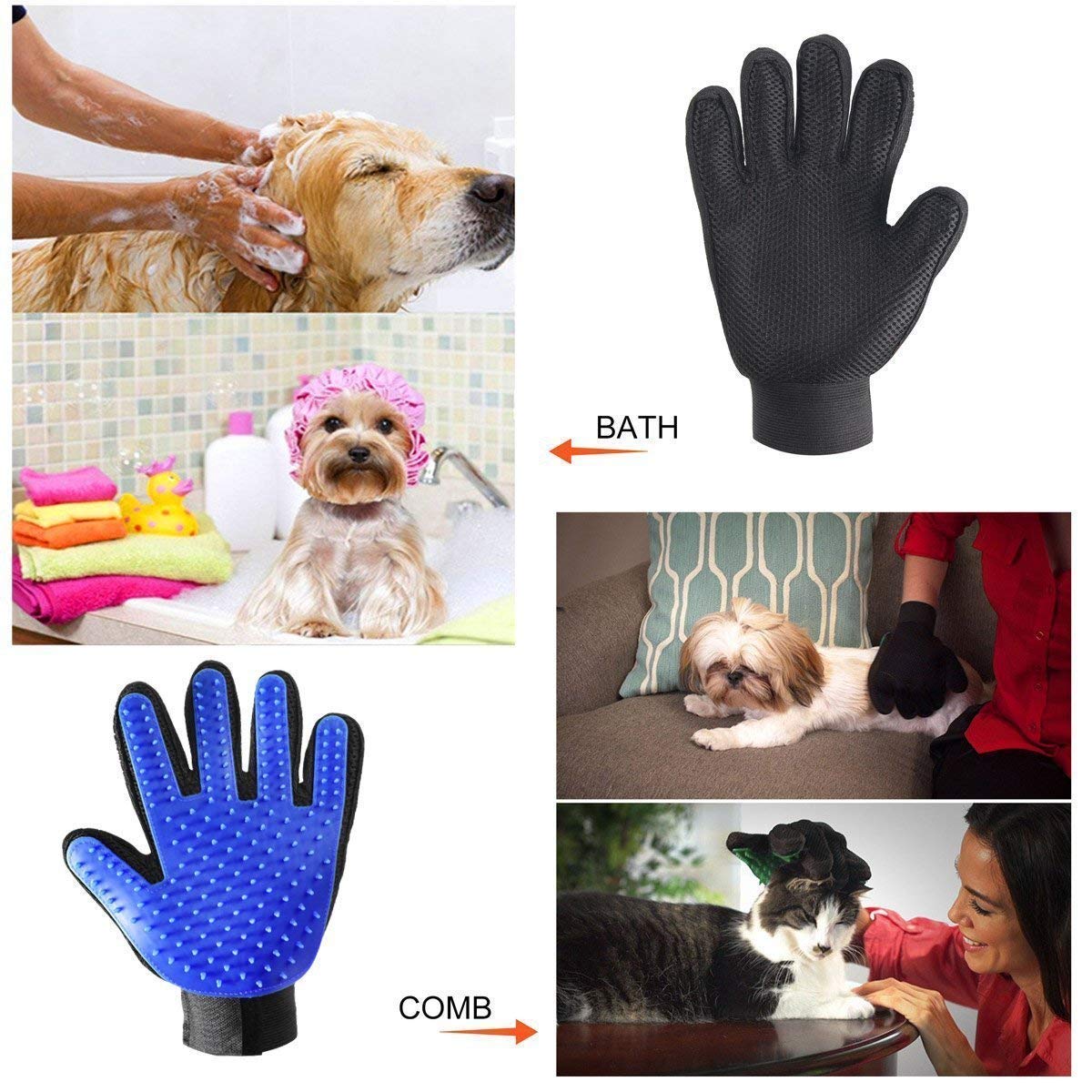 Pet Hair Remover Glove and Slicker Brush (Combo of 2)