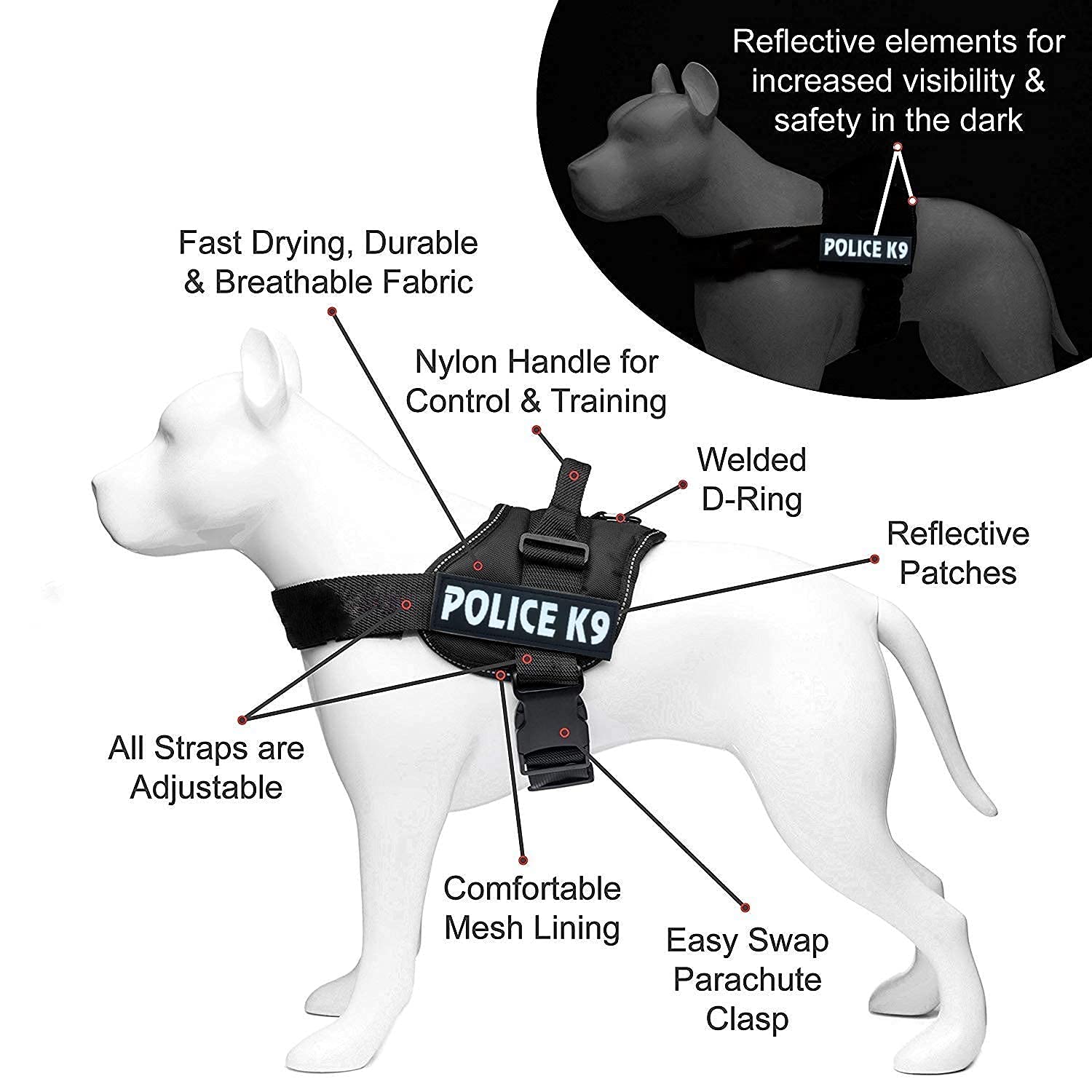 Chest Police K9 Harness Belt with Adjustable Hook & Straps