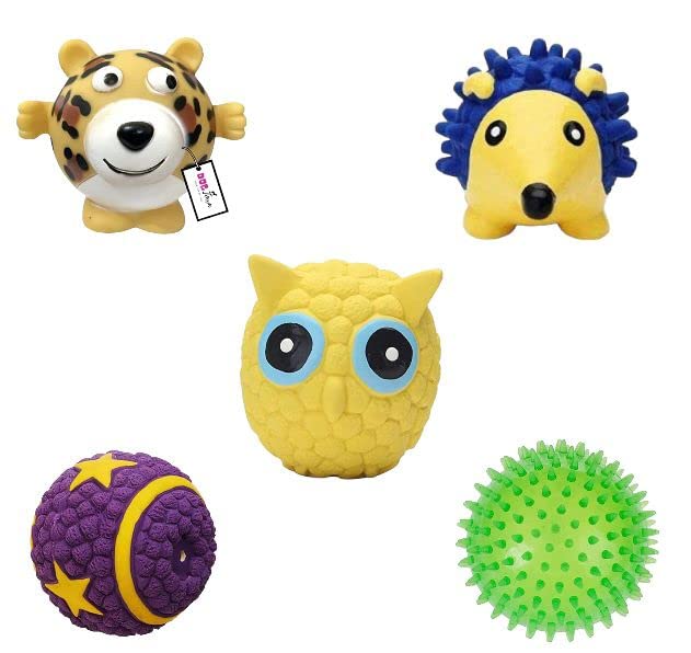 DOGTOWN Latex Interactive Training Fetch and Play Squeaky Toy - Combos Tiger, Latex Star Ball, Interactive Hedgehog, Rubber Spiked Ball