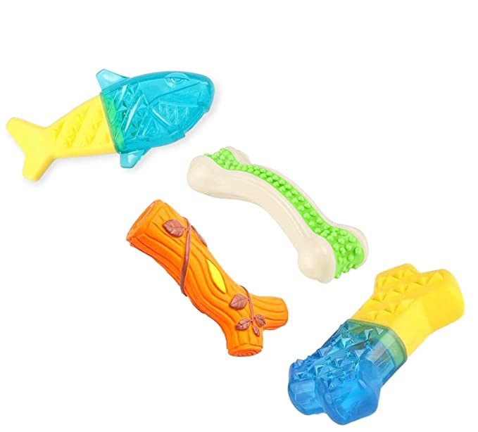 Latex Interactive Training Fetch and Play Squeaky Toy - Combos Squeaky Branch Toy, Arcbed Bone, Frozen White and Blue Ice Bone