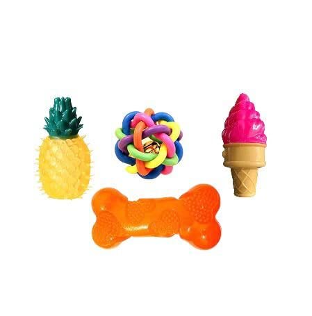 DOGTOWN Latex Interactive Training Fetch and Play Squeaky Toy- Combos Water Melon, Bone Toy, Ice Cream, Multi color ball