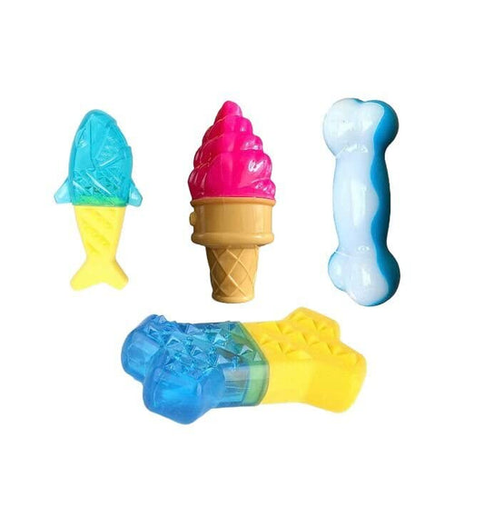 DOGTOWN Latex Interactive Training Fetch and Play Squeaky Toy- Combos Combos Ice Cream, Cooling Bone Teether, Arcbed Bone, Frozen White and Blue Ice Bone